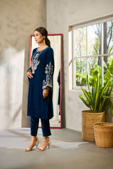 DA-1684 TURQUOISE BLUE EMBROIDERED KURTA